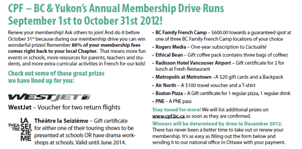 CPF 2012 Membership Drive Prizes
