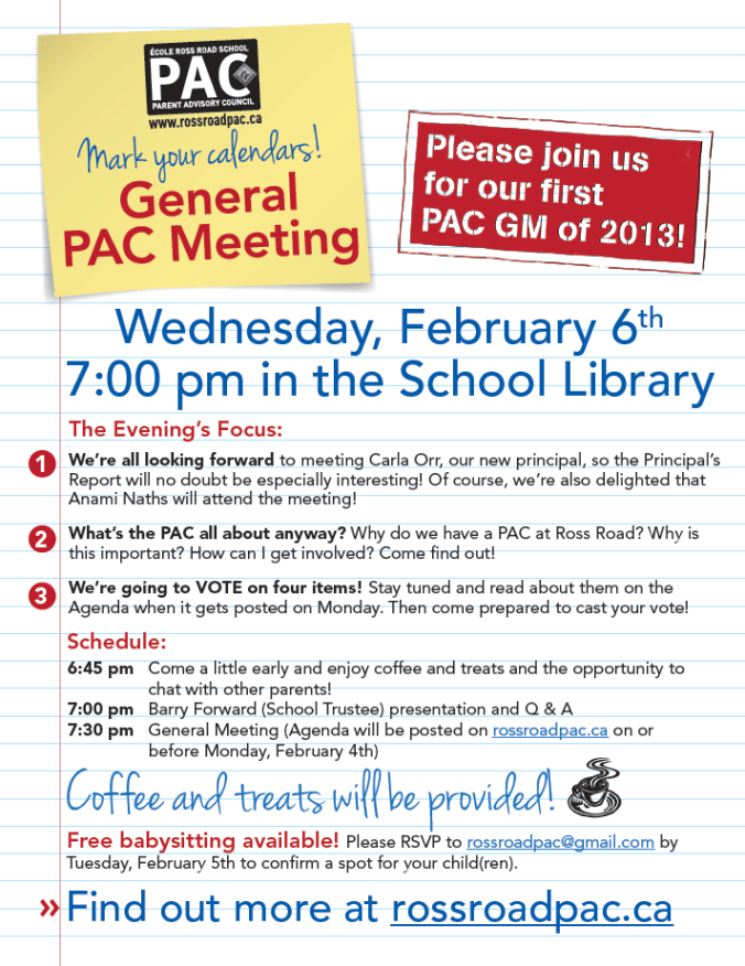 Ross Road PAC - General Meeting Poster - Feb 6, 2013